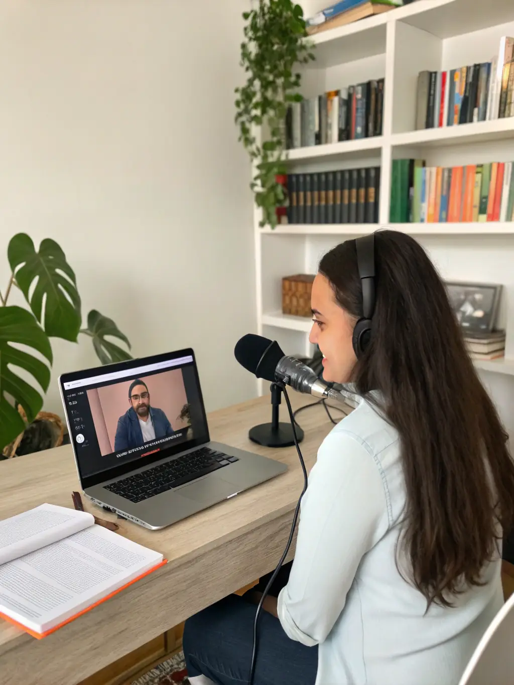 A focused student practicing pronunciation with Michael during a one-on-one online English lesson, showcasing personalized attention.