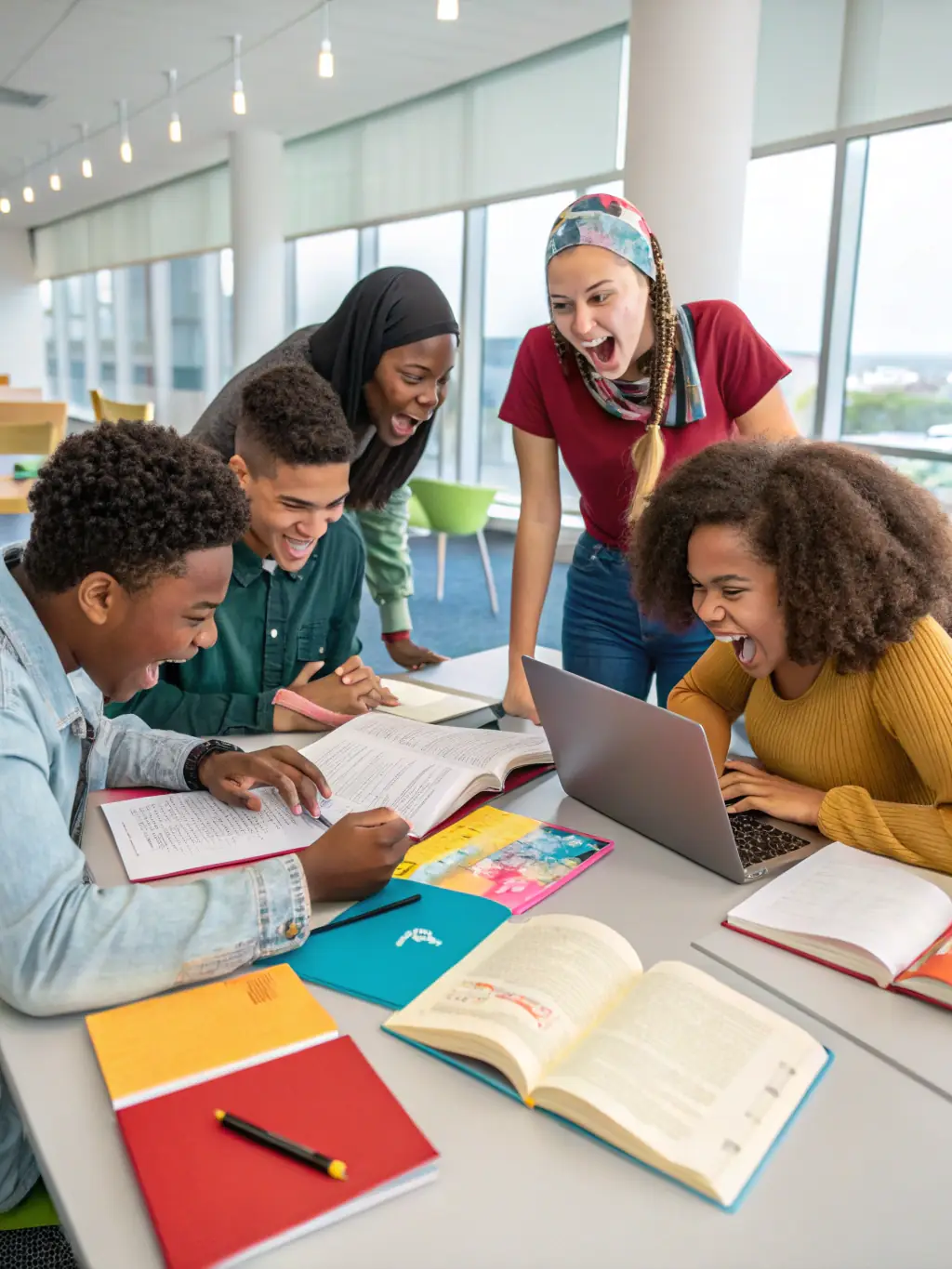 A diverse group of international students participating in an interactive English class, fostering a collaborative learning environment.
