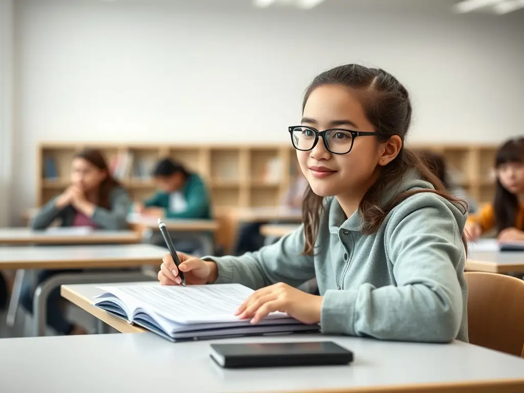A student successfully completing an English proficiency exam, showcasing their improved language skills and academic achievements.