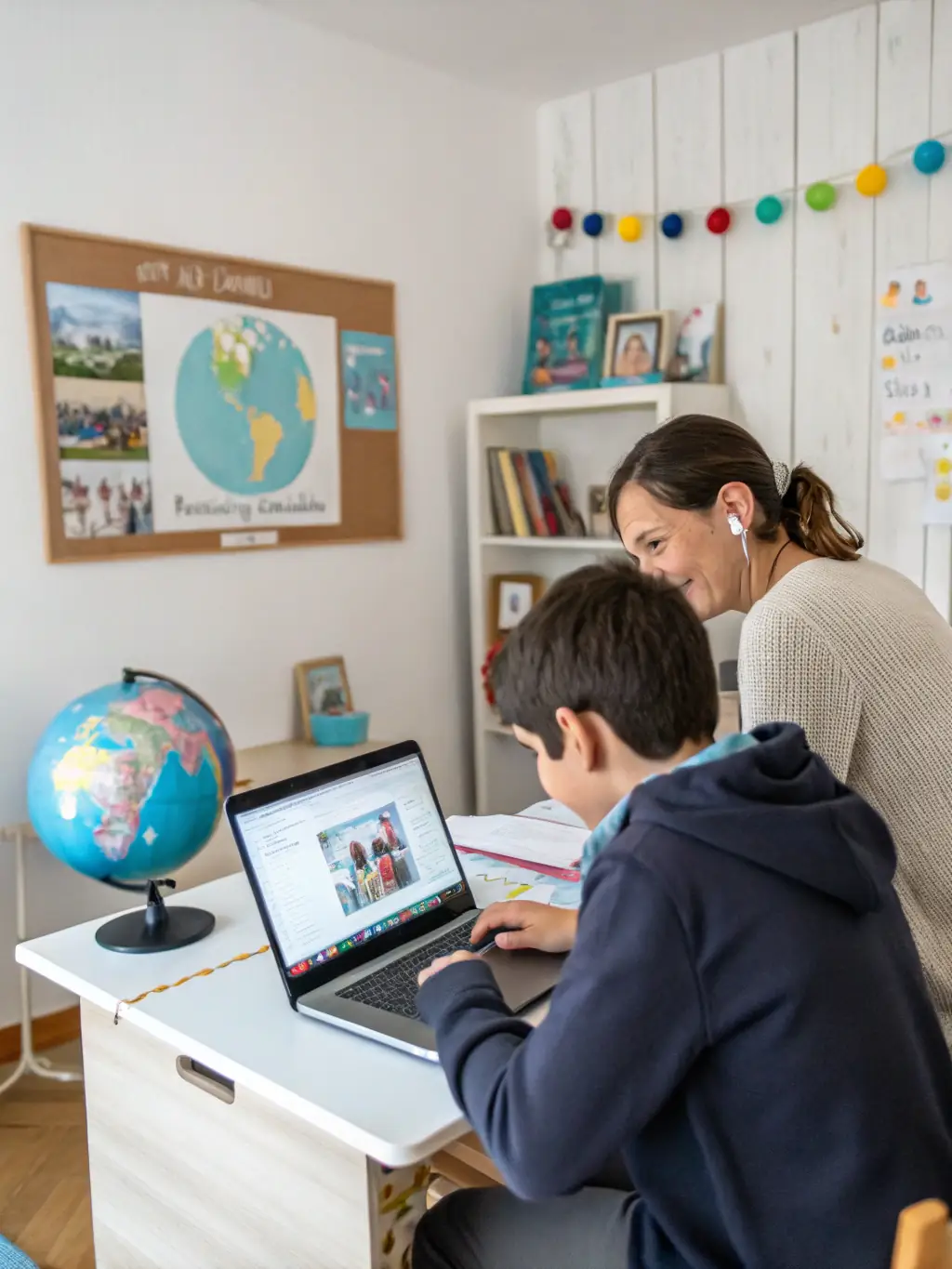 A focused international student diligently working through a personalized English lesson with Michael, showcasing individual attention and customized learning materials.